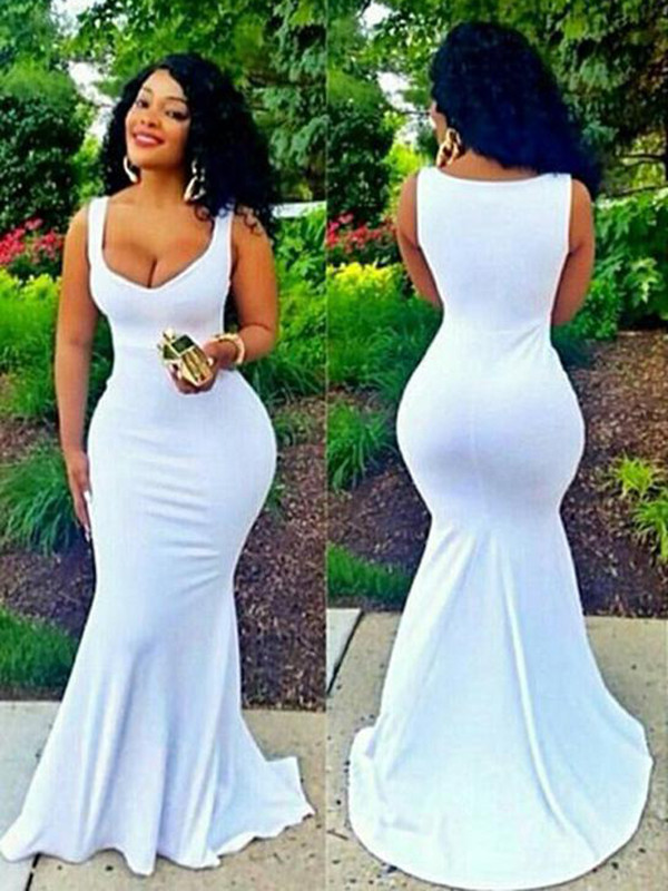 White U-shaped Neck Sleeveless Maxi Dress