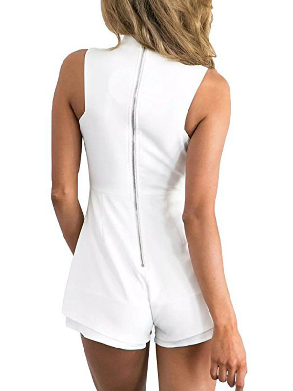 White V Neck Sleeveless Embroidery Jumpsuits