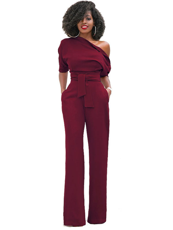 Wine Red Euramerican Navy Knitting Jumpsuits