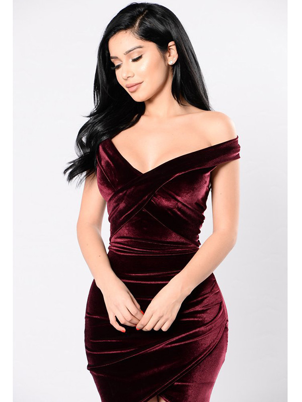 Wind Red S-XL Sexy V Neck Bodycon Dress