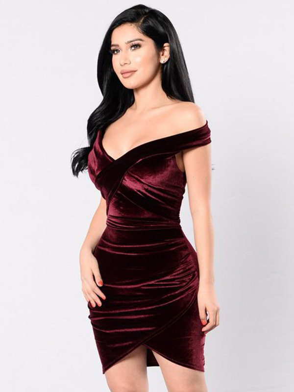 Wind Red S-XL Sexy V Neck Bodycon Dress