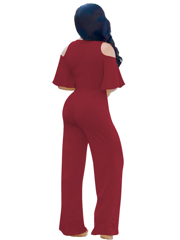 Wine Red Euramerican Hollow-out Black Jumpsuits  