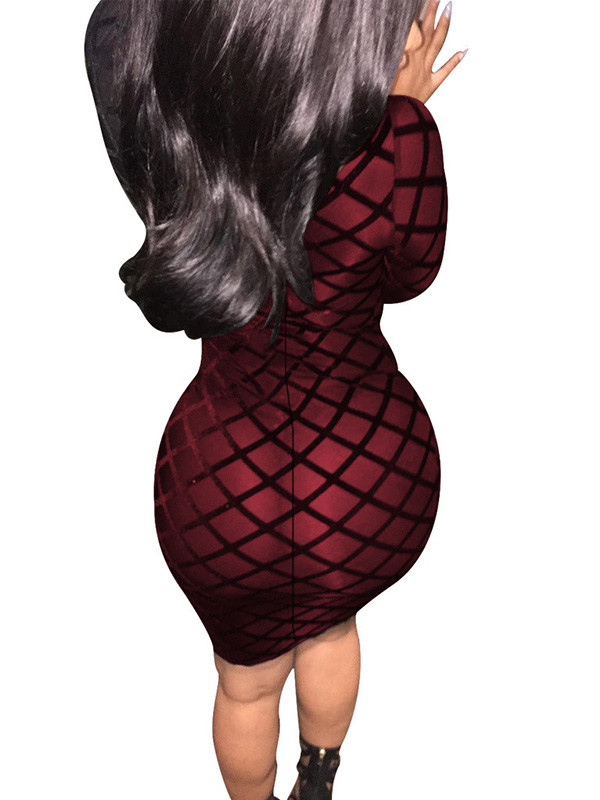Wine Red Long Sleeves Hollow-out Bodycon Dress