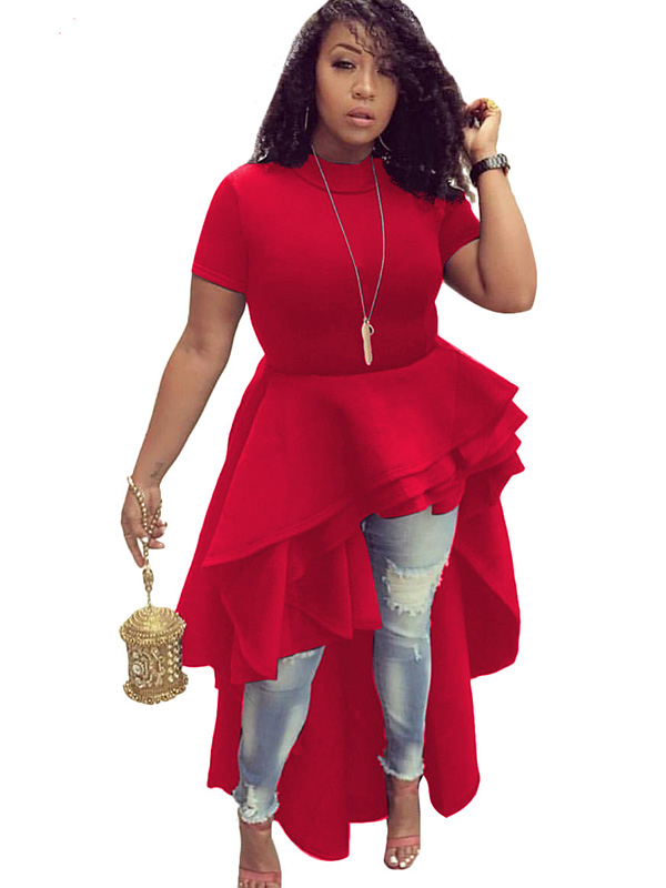 Wine Red Mandarin Collar Asymmetrical Maxi Dress