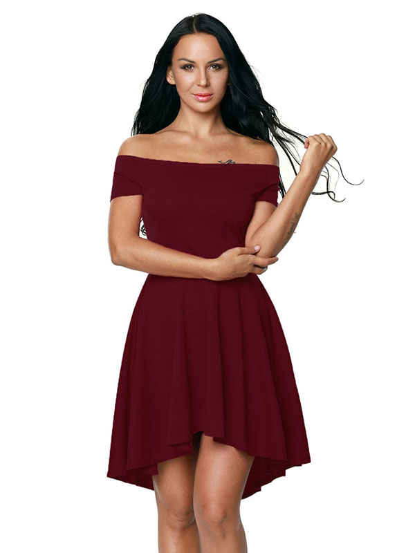 Wine Red S-3XL Fashion Women Off Shoulder Dress