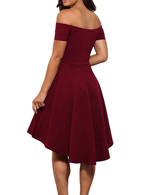 Wine Red S-3XL Fashion Women Off Shoulder Dress