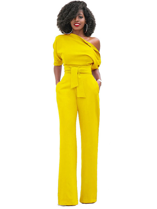 Yellow Euramerican Navy Knitting Jumpsuits