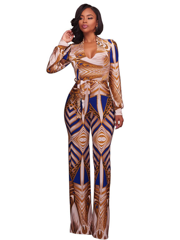 Yellow Euramerican Printed One-piece Jumpsuits