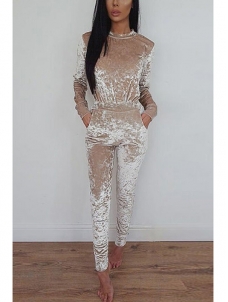 2 Colors Round Neck Velvet Jumpsuits