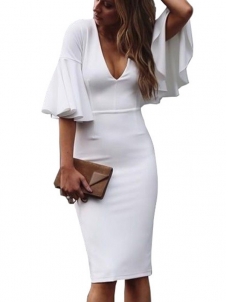 4 Colors Sexy V Neck Half Sleeve Midi Dresses 