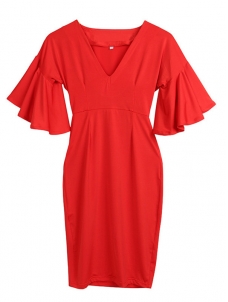 4 Colors Sexy V Neck Half Sleeve Midi Dresses 