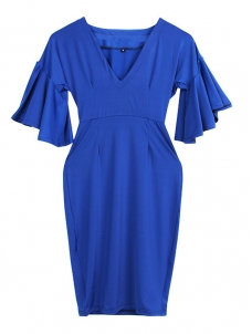 4 Colors Sexy V Neck Half Sleeve Midi Dresses 
