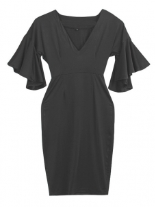 4 Colors Sexy V Neck Half Sleeve Midi Dresses 