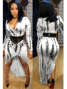 4 Colors Sexy V Neck Long Sleeves Print Dress