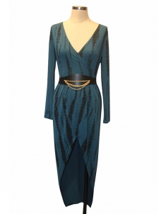 4 Colors Sexy V Neck Long Sleeves Print Dress