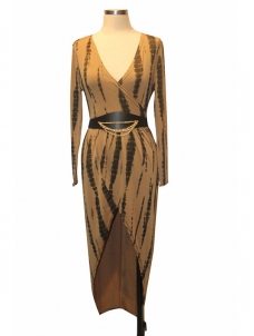 4 Colors Sexy V Neck Long Sleeves Print Dress