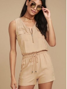 Apricot Lucky Zipper Sleeveless Romper