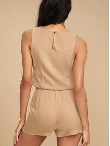 Apricot Lucky Zipper Sleeveless Romper