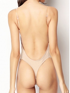 Apricot Plunging V-Neck Straps Backless Bodysuit