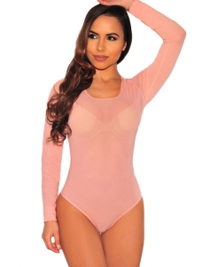 Apricot S-XL Sexy Women See-Through Bodysuit