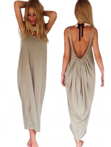 Apricot Spaghetti Strap Sleeveless Casual Dress