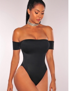 Black Blending Solid Skinny Bodysuit