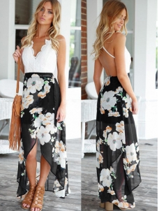 Black Chiffon Bohemian V Neck  Beach Dresses