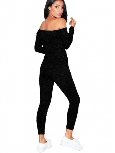 Black Dew Shoulder Broken Holes Jumpsuits 