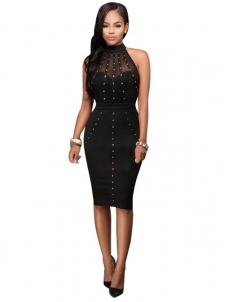 Black Elegant Women Fashion Sleeveless Midi Dress