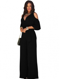 Black Euramerican Hollow-out Black Jumpsuits  