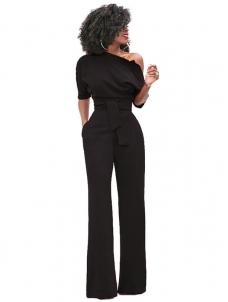 Black Euramerican Navy Knitting Jumpsuits