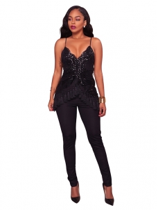 Black Fashion Sleeveless Regular Jumpsuits 