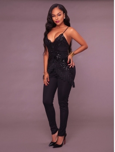 Black Fashion Sleeveless Regular Jumpsuits 