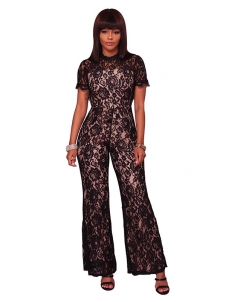 Black Hollow-out Bud Silk One-piece Jumpsuits