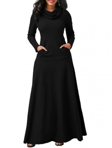 Black Long Sleeve Cowl Neck Maxi Dress