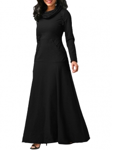 Black Long Sleeve Cowl Neck Maxi Dress