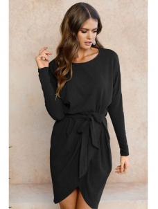 Black Long Sleeves Asymmetrical Sweater Dress 