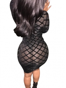 Black Long Sleeves Hollow-out Bodycon Dress