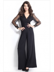 Black One Size Lace Long Sleeve Jumpsuit