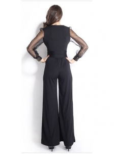 Black One Size Lace Long Sleeve Jumpsuit