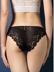 Black One Size Lace Patchwork Panties