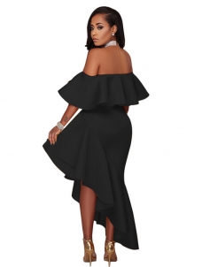 Black S-XXL Sexy Bateau Neck Maxi Dress