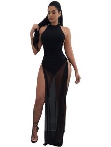 Black See-Through Twilled Ankle Length Dress