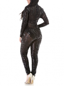 Black Sexy Printed See-Through Jumpsuits