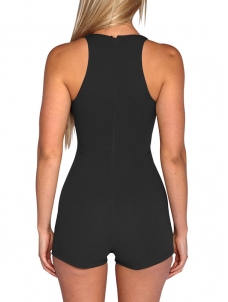 Black Sexy V Neck Lace-up Hollow-out Jumpsuits