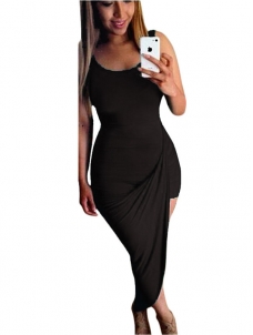 Black Sleeveless Pleated Asymmetrical Maxi Dress  
