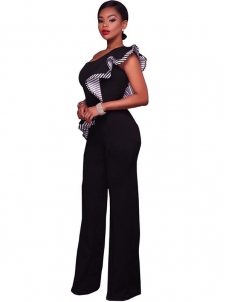 Black Stylish Asymmetrical Cotton One-piece Jumpsuits   