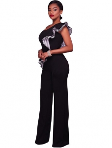 Black Stylish Asymmetrical Cotton One-piece Jumpsuits   