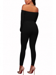 Black Stylish Dew Shoulder  One-piece Jumpsuits