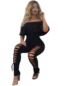 Black Trendy Hollow-out One-piece Jumpsuits 